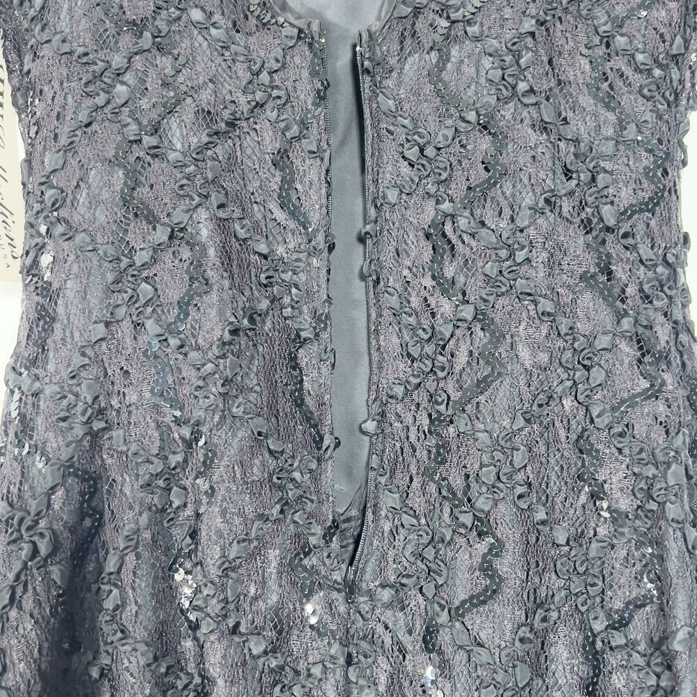 Vtg HW Collections Sequined Lace‎ Overlay Midi Dress Sz S/XS Black Scoop Back - Picture 9 of 16